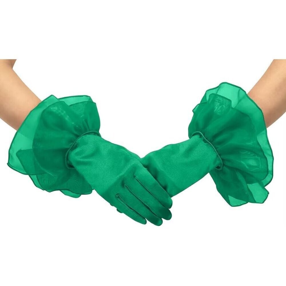 Women's Ruffled Evening Green Short Satin Formal Gloves Costume Accessories